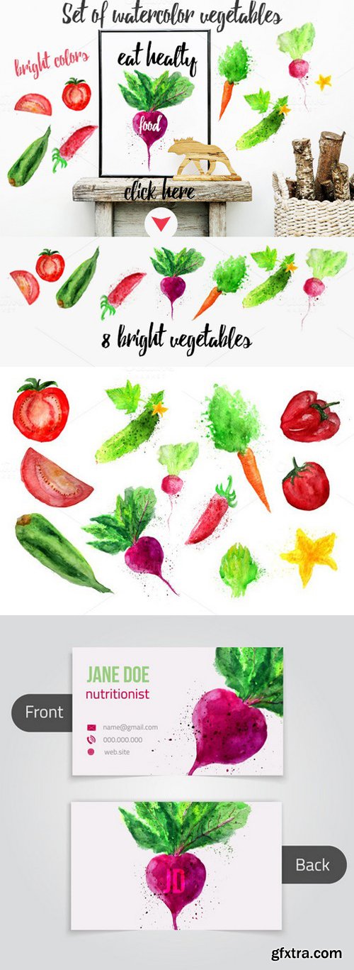 CM - Set of 8 watercolor vegetables 718580