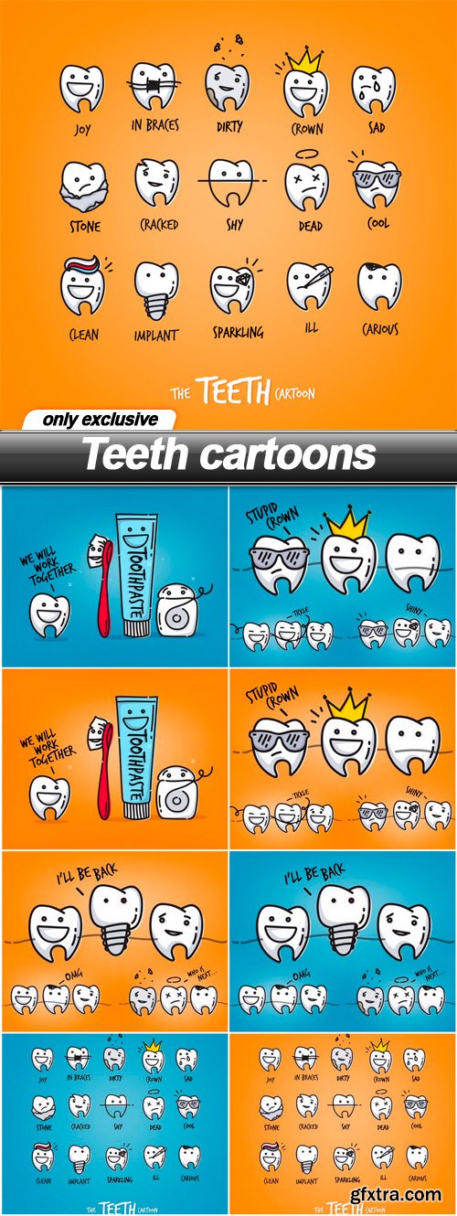 Teeth cartoons - 8 EPS