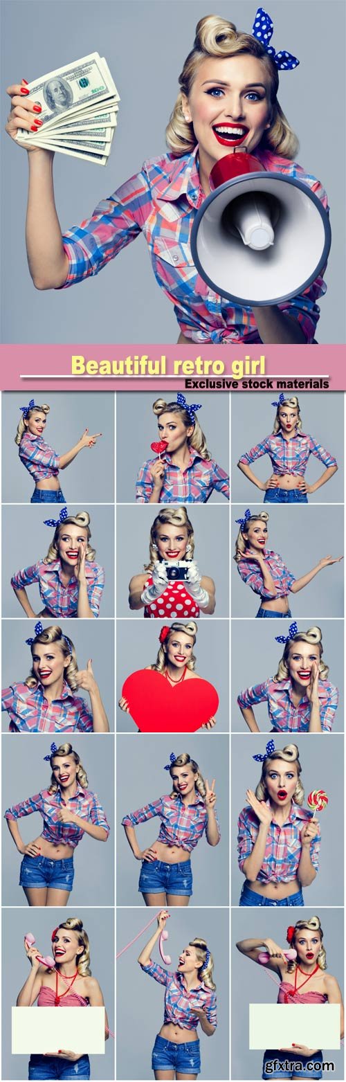 Beautiful retro girl in different images