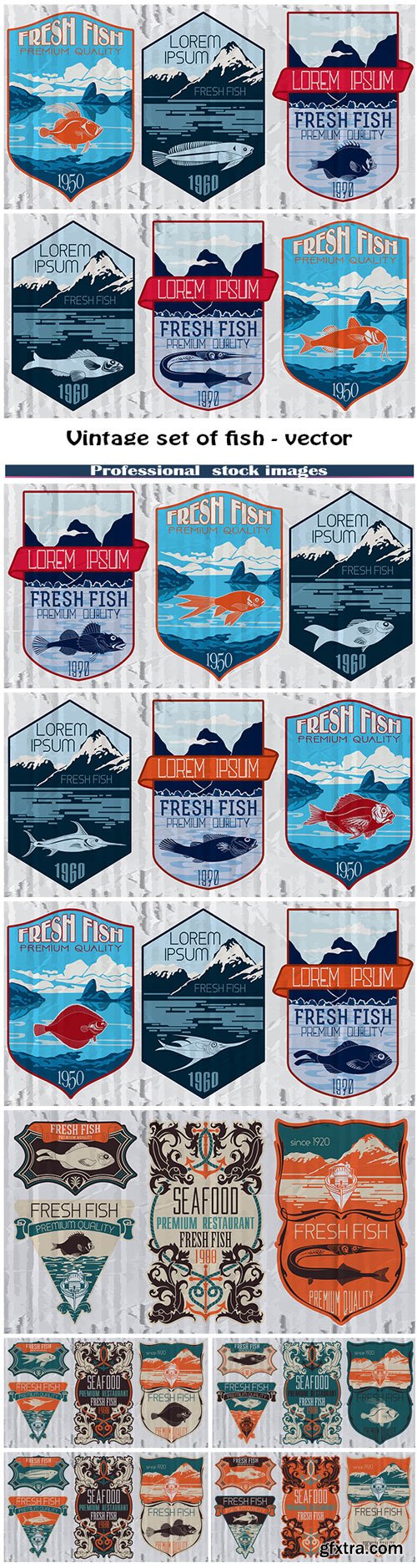 Vintage set of fish - vector. Logo, badge or label design template