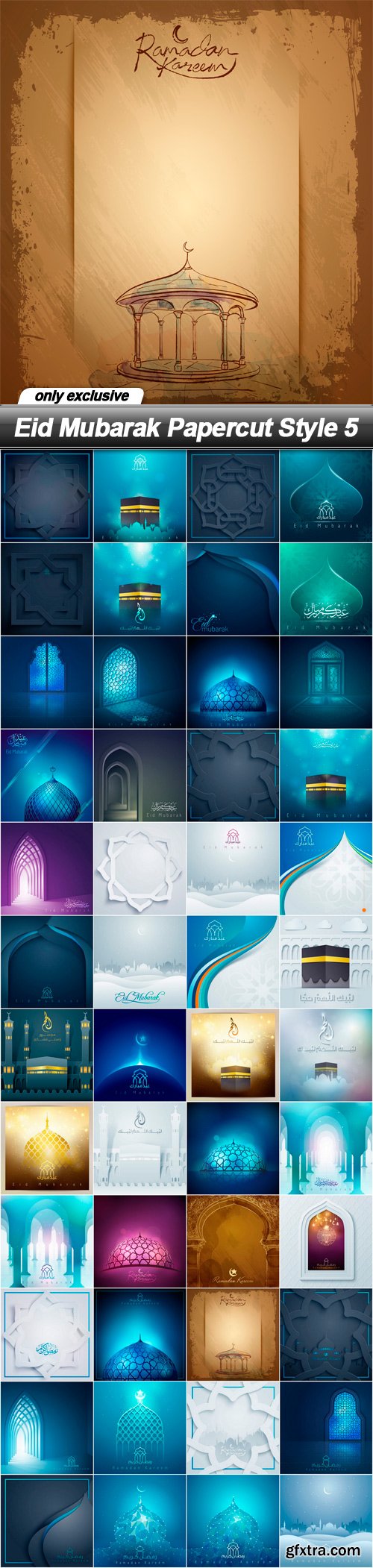 Eid Mubarak Papercut Style 5, 48xEPS