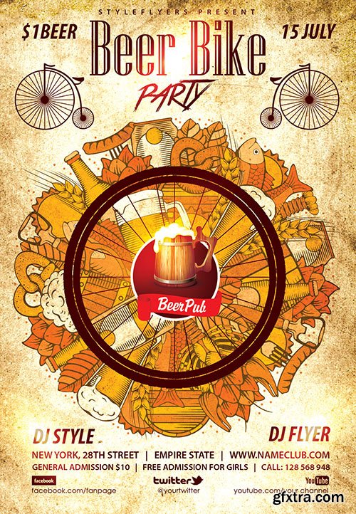 Beer Bike Party PSD Flyer Template + Facebook Cover