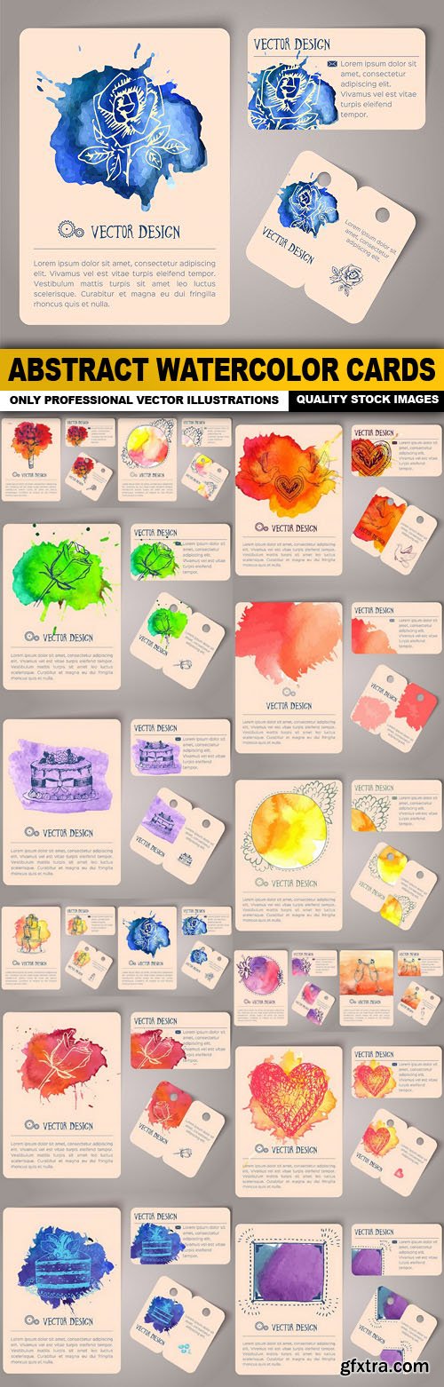 Abstract Watercolor Cards - 15 Vector
