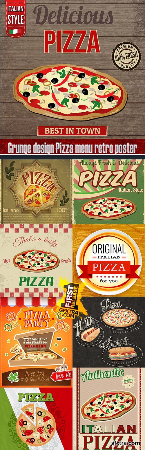 Grunge design Pizza menu retro poster