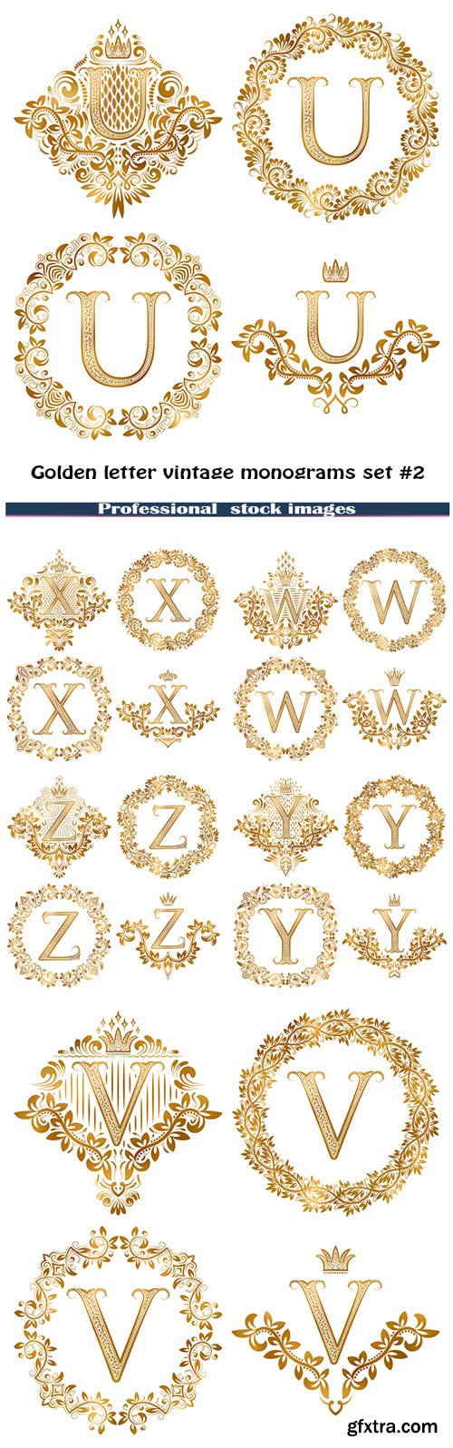 Golden letter vintage monograms set #2