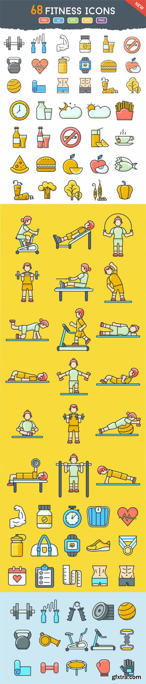 68 Funky Fitness Icons - CM 670348