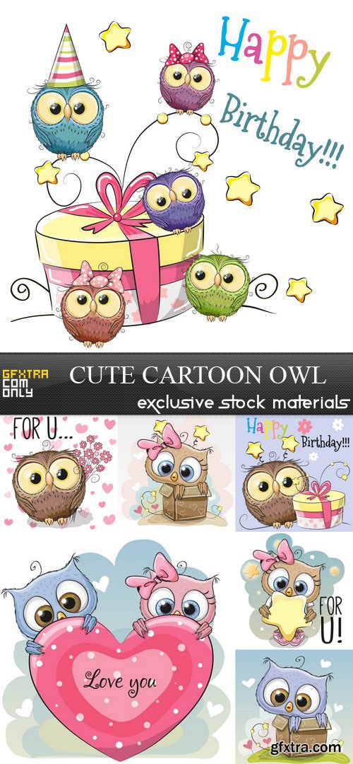 Cute Cartoon Owl - 7 EPS