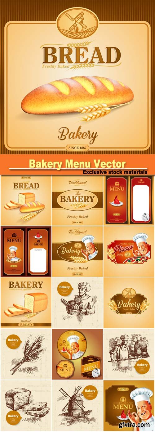 Bakery menu vector backgrounds, banners, labels