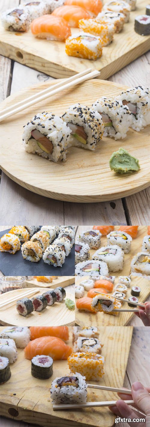 Photo Set - Fresh Homemade Sushi Roll against a background
