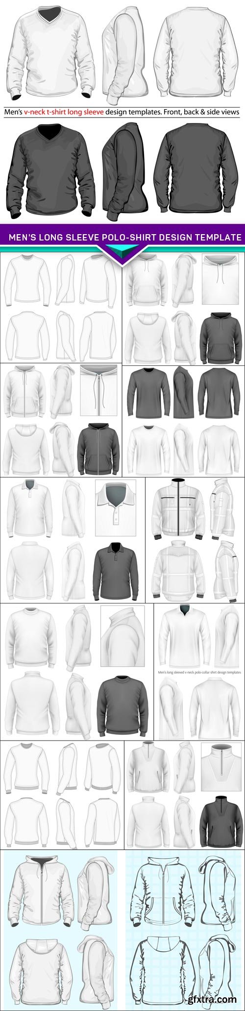 Men\'s long sleeve polo-shirt design template 12x EPS