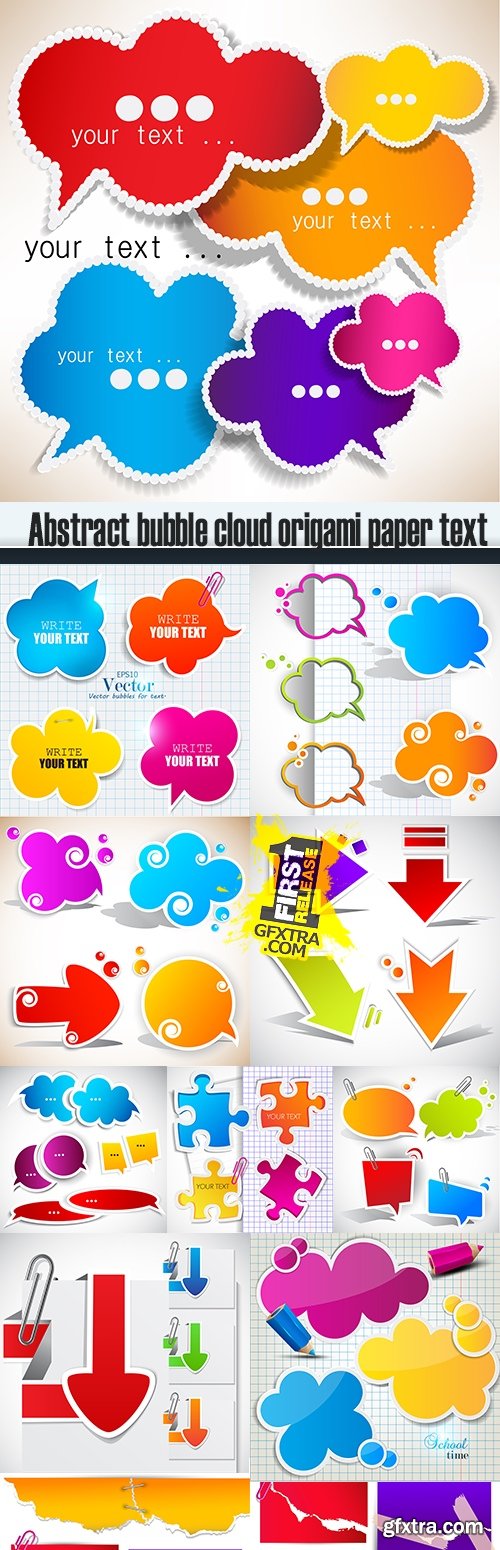 Abstract bubble cloud origami paper text