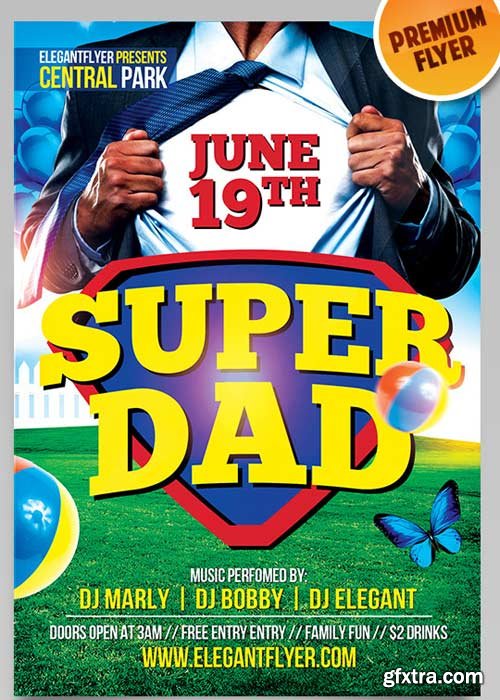 Super Dad Party Flyer PSD Template + Facebook Cover