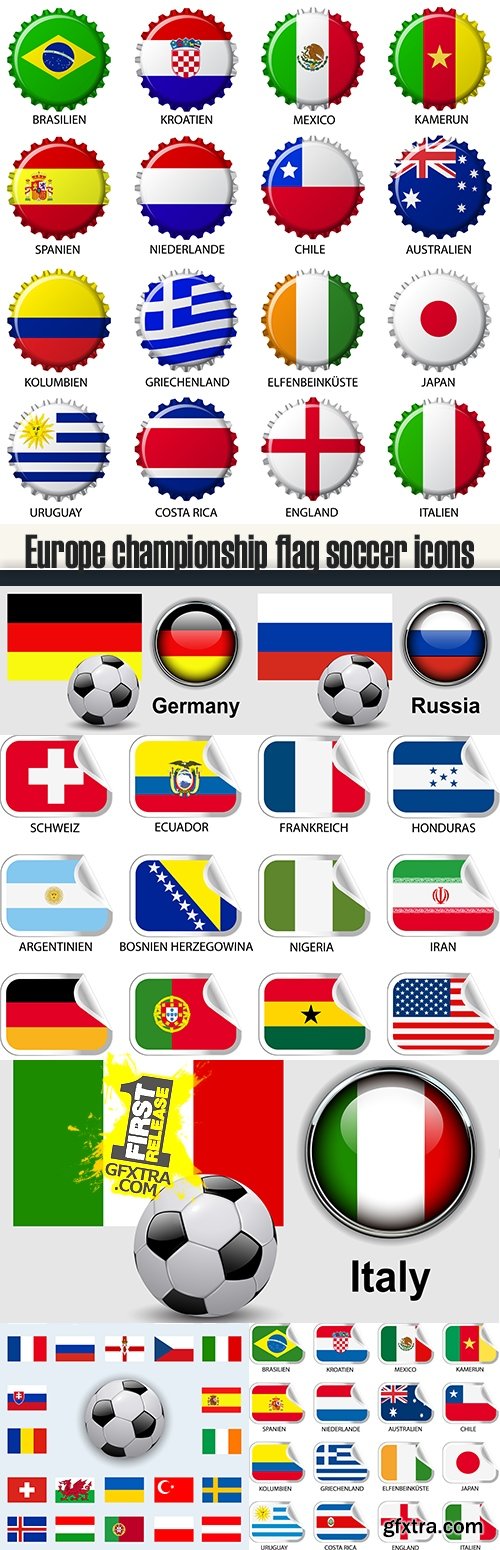 Europe championship flag soccer icons