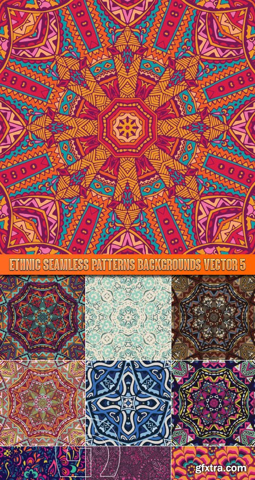 Ethnic seamless patterns backgrounds vector 5