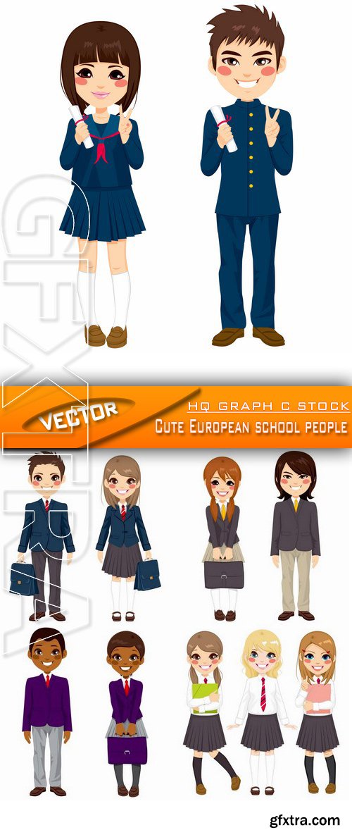 Stock Vector - Cute European school people