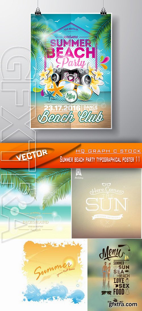 Stock Vector - Summer beach party typographical poster 11
