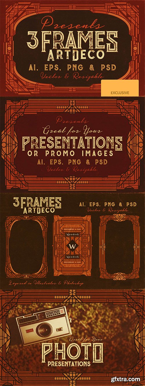 3 Retro/Vintage ArtDeco Style Frames