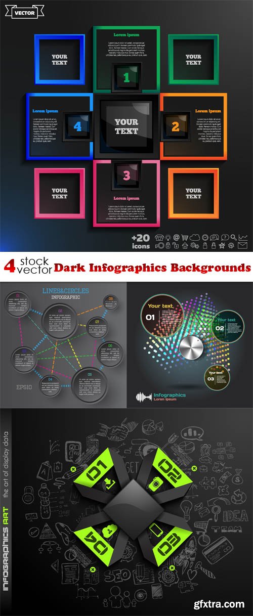 Vectors - Dark Infographics Backgrounds