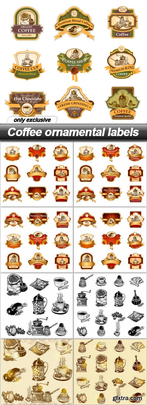 Coffee ornamental labels - 9 EPS