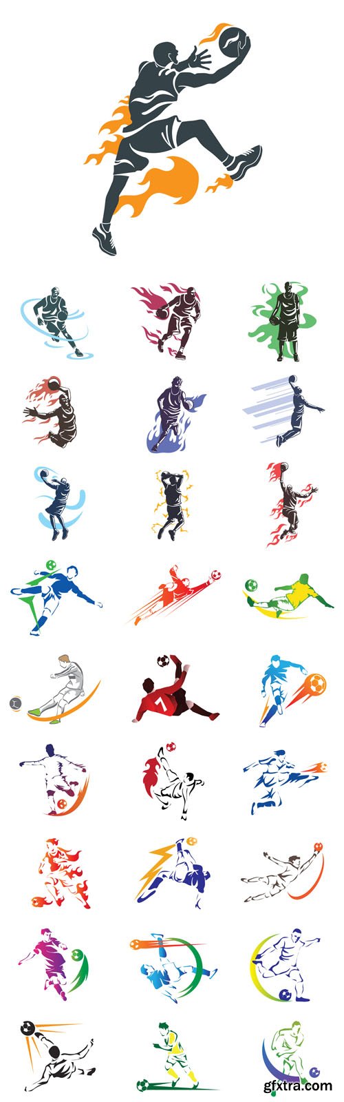 Vector Set - Modern Professional Basketball and Soccer Player