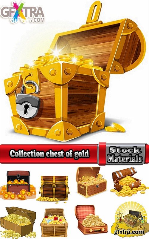 Collection chest of gold money coin cell games and children\'s illustration design 25 EPS