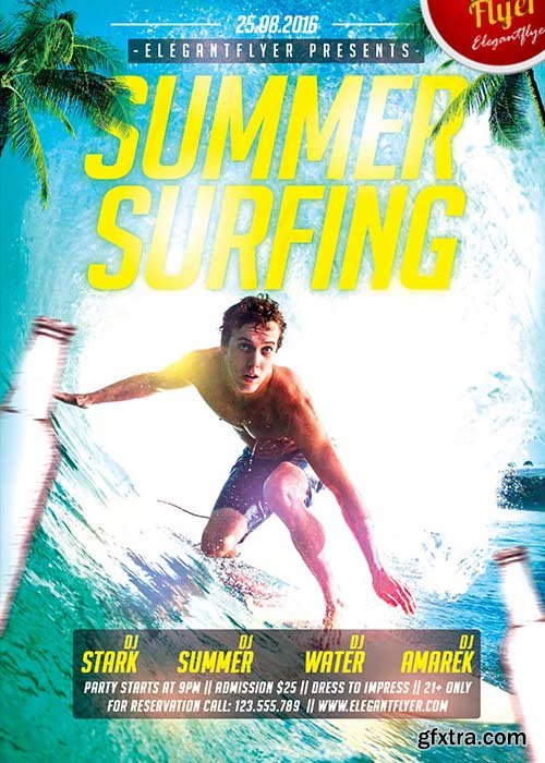 Summer Surfing Flyer PSD Template + Facebook Cover