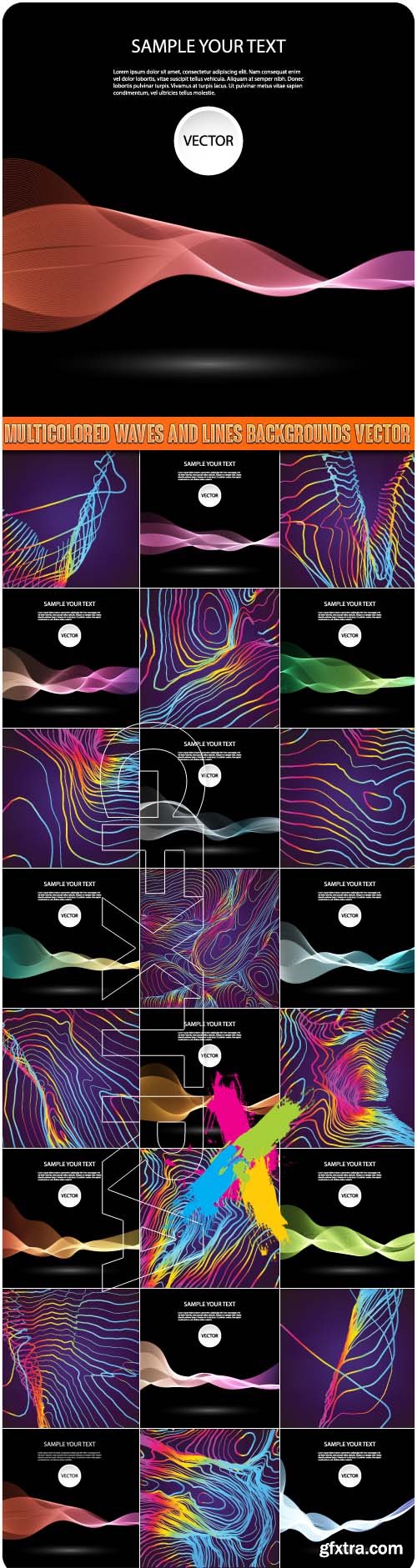 Multicolored waves and lines backgrounds vector