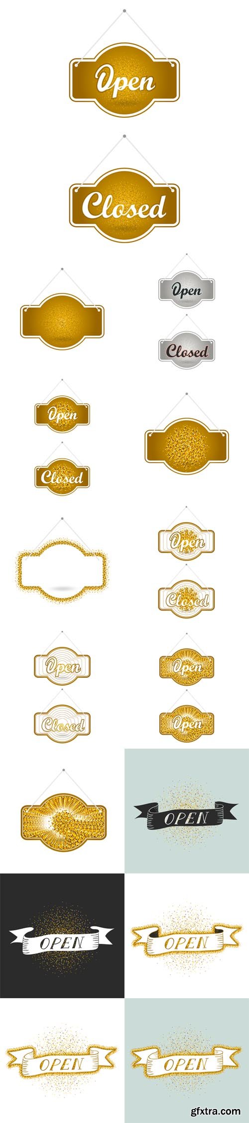 Vector Set - Gold Sparkling Ribbons with the Inscription Open