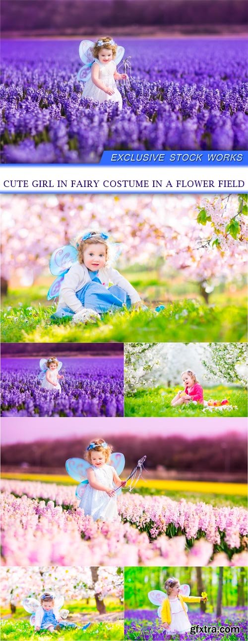 Cute girl in fairy costume in a flower field 6x JPEG