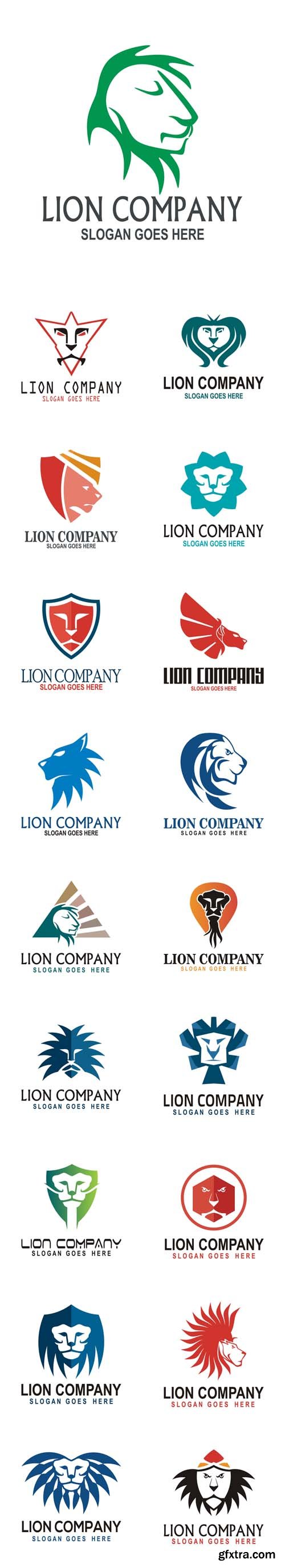Vector Set - Animals Logo Head Lion King Design