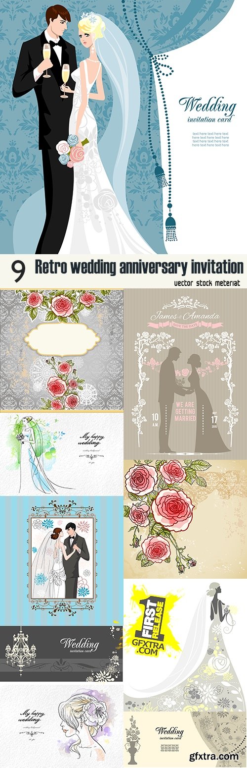 Retro wedding anniversary invitation