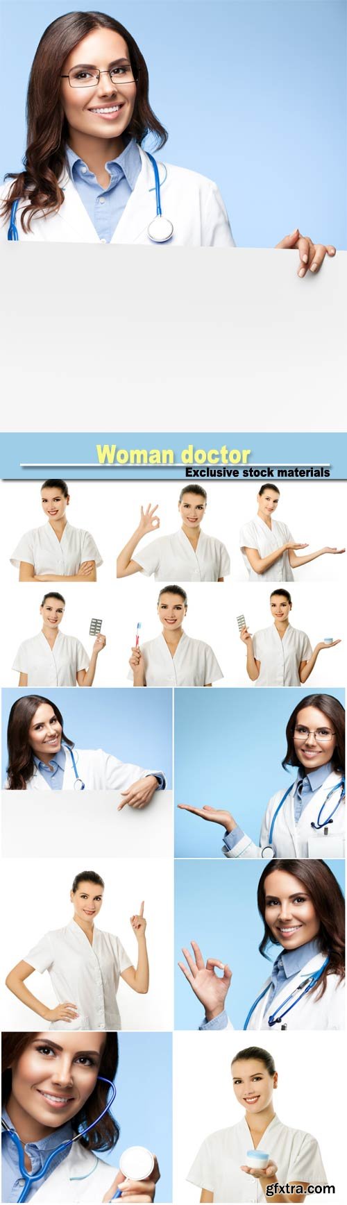 Woman doctor in different positions