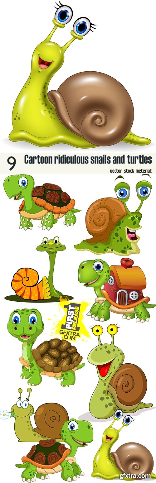 Cartoon ridiculous snails and turtles