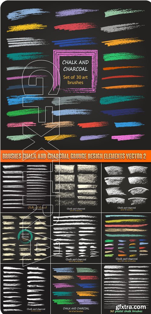Brushes chalk and charcoal grunge design elements vector 2