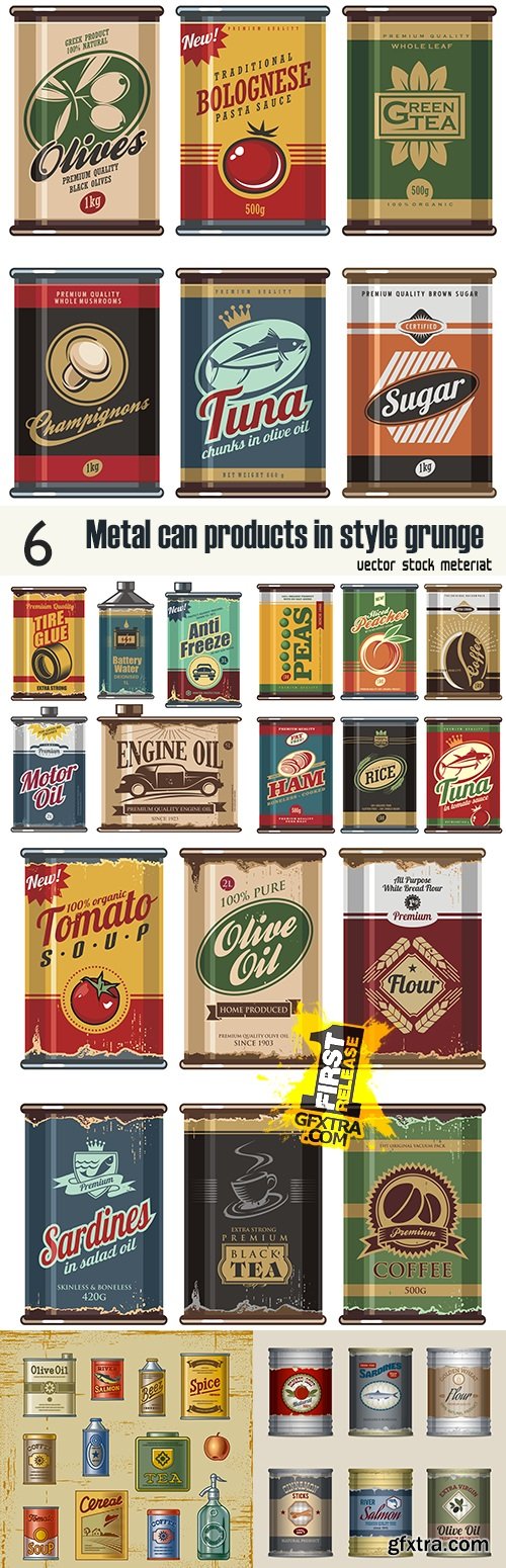 Metal can products in style grunge