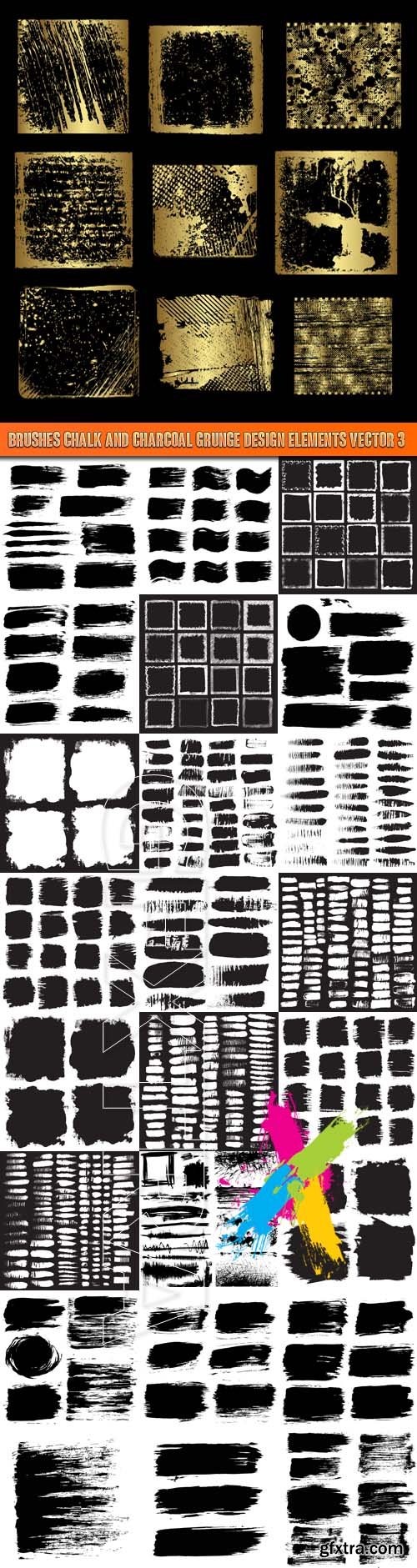 Brushes chalk and charcoal grunge design elements vector 3