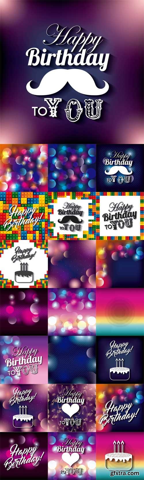 Vector Set - Blurred Backgrounds and Happy Birthday Design