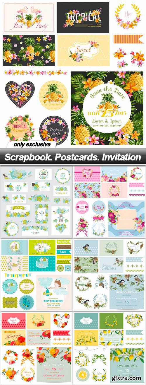 Scrapbook. Postcards. Invitation - 7 EPS
