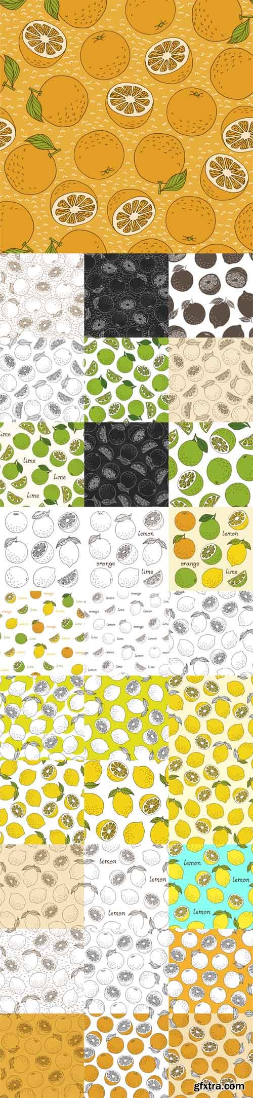 Vector Set - Lemon, Orange and Lime Seamless Patterns