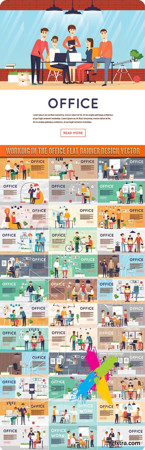 Working in the office flat banner design vector