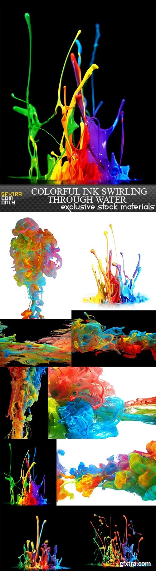 Colorful ink swirling through water, 10 x UHQ JPEG