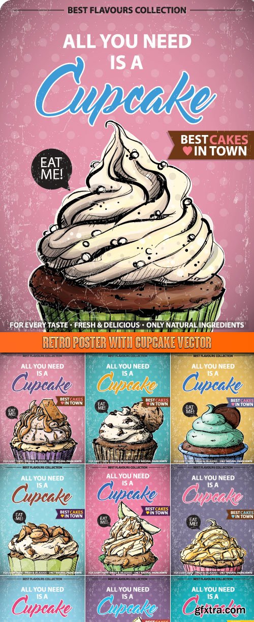 Retro poster with cupcake vector