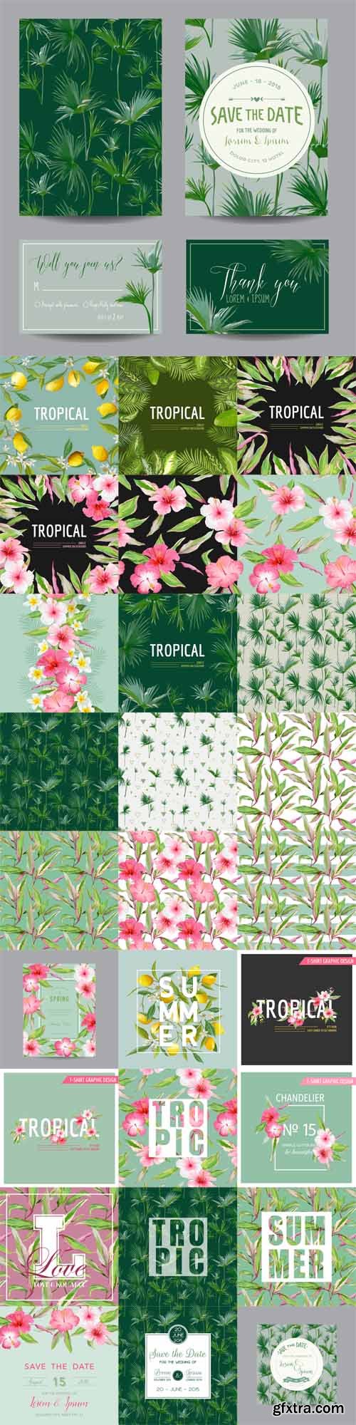 Vector Set - Tropical Cards and Seamless Patterns