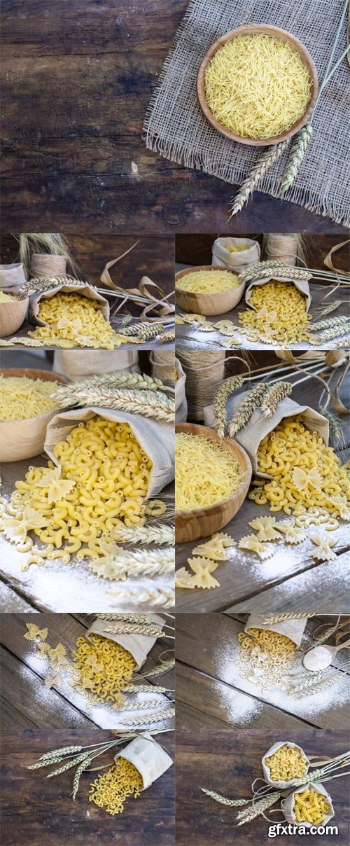 Photo Set - Uncooked Italian Pasta Farfalle and Elbow Macaroni