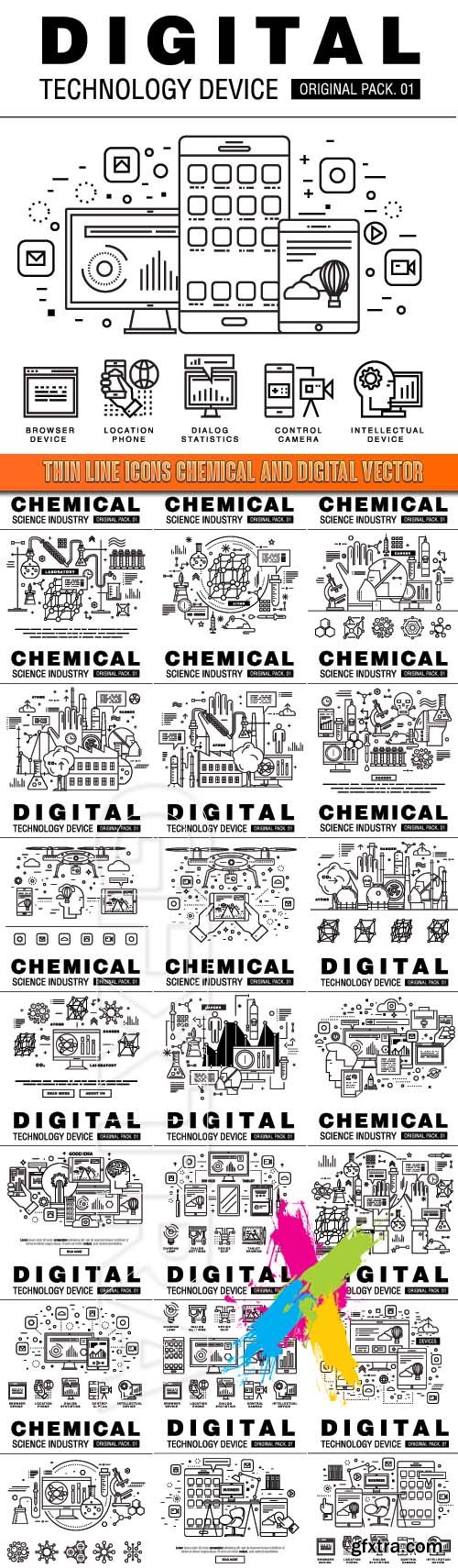 Thin line icons chemical and digital vector