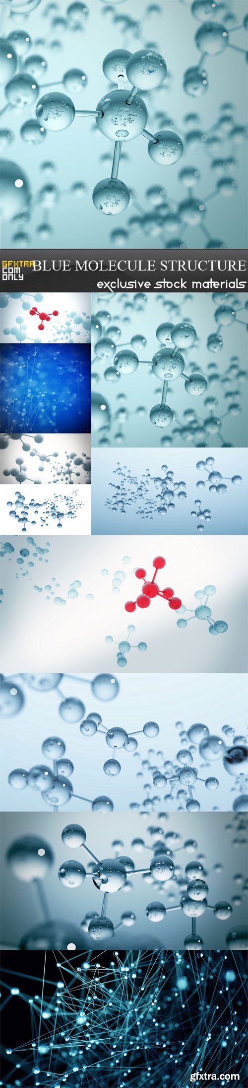 Blue molecule structure 3D illustration, 10 UHQ JPEG