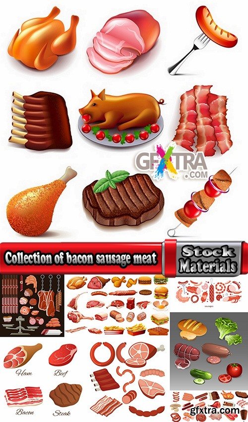 Collection of bacon sausage meat banger 25 EPS