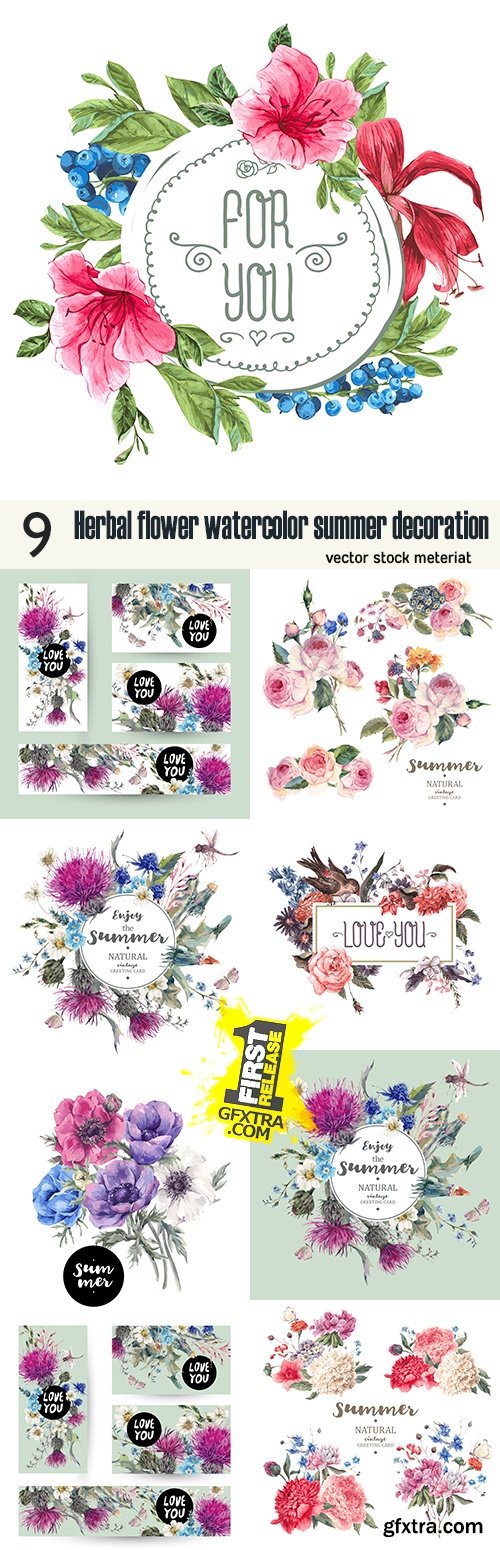 Herbal flower watercolor summer decoration