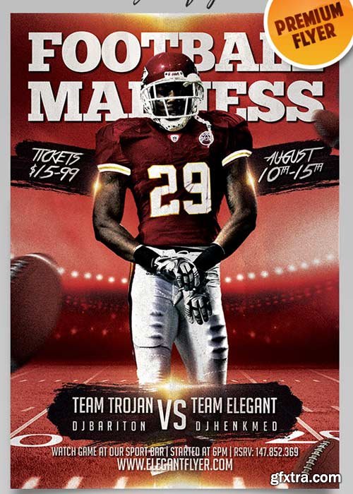 Football Madness Flyer PSD Template + Facebook Cover
