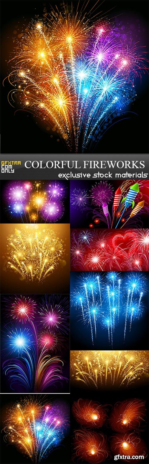 Colorful fireworks, 9 x EPS